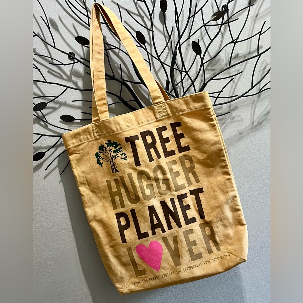 Cotton Tote Bag 🌎 Tree Hugger Planet Lover Tan